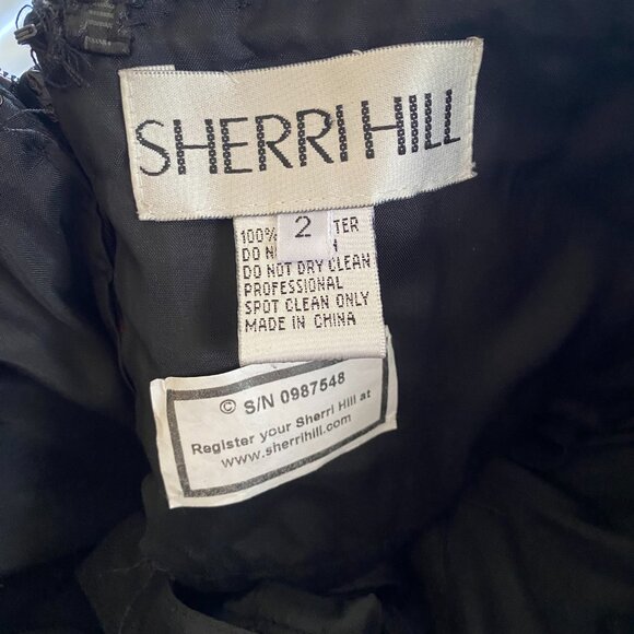 Sherri Hill Black Lace Beaded Feather Trim Mini Size 2 Party Prom Sweetheart - Picture 4 of 9